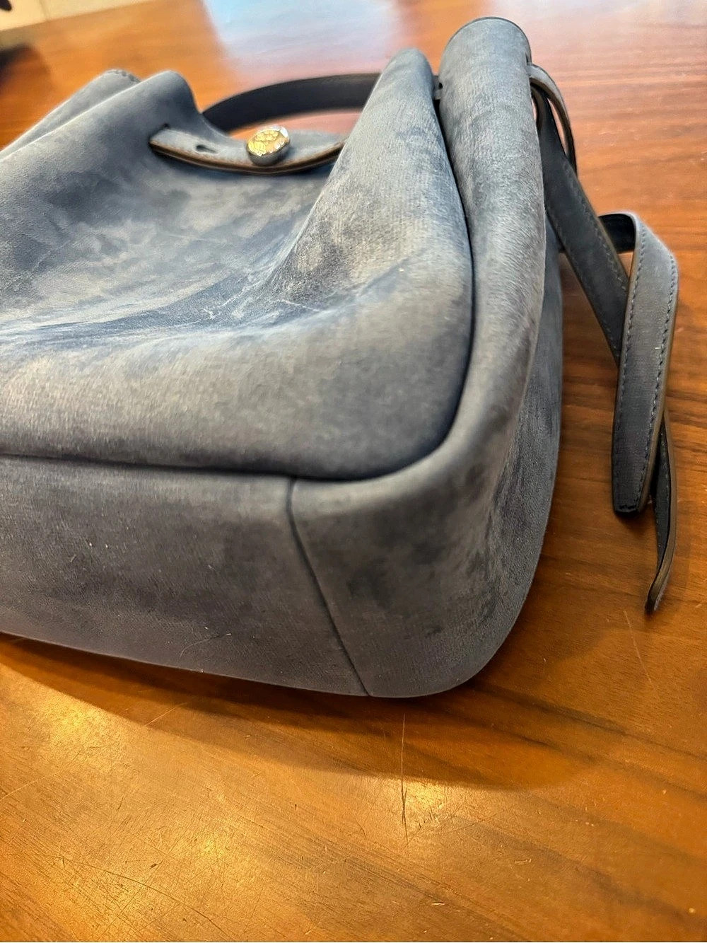 Tory Burch Romy Mini Blue Nubuck Leather Bucket Bag Crossbody - Picture 9 of 15